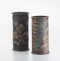 A Japanese bronze and champlevé sleeve vase, late Meiji Period (1868-1912)
