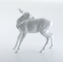 A Meissen white-glazed figure of a fawn deer, 20th century