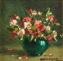 Otto Klar; Still Life with Flowers in a Green Vase