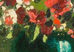 Otto Klar; Still Life with Flowers in a Green Vase