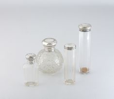 An Edward VII silver-mounted glass perfume bottle, Charles S Green & Co Ltd, Birmingham, 1908