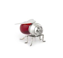 A red-glass and silver-plate-mounted novelty honey pot in the form of a bee, Israel Freeman & Son Ltd, London, 1930s