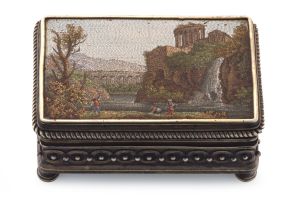 A Victorian gilt-metal-mounted micromosaic snuff box, Carlo Giuliano (1831-1895), London, 1862