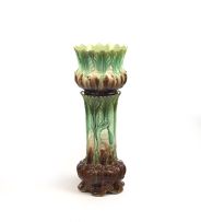An Art Nouveau 'New-Leaf' pattern earthenware jardinière and stand