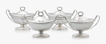 A set of four George III silver sauce tureens and covers, Robert Sharp, London, 1793