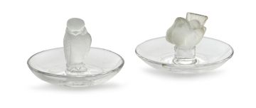 Two Lalique frosted and clear glass cendriers, modern