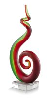 A red and green glass sculpture, Murano 1970s