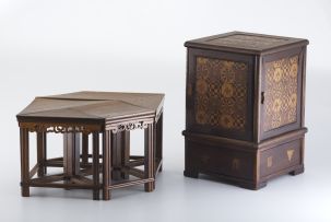 A Japanese Yosegi marquetry fruitwood tobacco cabinet, early 20th century