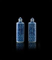 A pair of Chinese blue and white snuff bottles, Qing Dynasty, late 19th century
