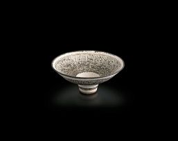 A stoneware sgraffito pedestal bowl, 1980's, Dame Lucie Rie (1902-1995)