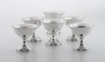 A set of six silver ice cream coupes, possibly American, 20th century