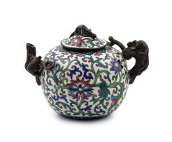 A Chinese enamel and metal-mounted teapot, Qing Dynasty, 19th century
