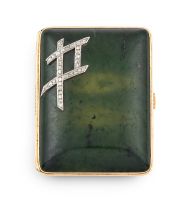 Tiffany diamond and gold-mounted spinach green jade cigarette case