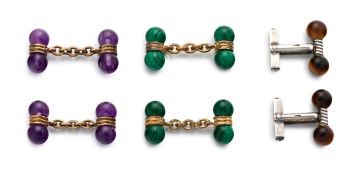 Pair of amethyst and silver-gilt cufflinks, Links, London, 1995