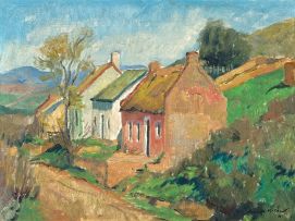 Terence McCaw; Farm Cottages against a Hillside