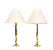 A pair of brass lamp bases