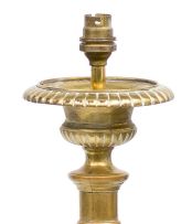 A pair of brass lamp bases
