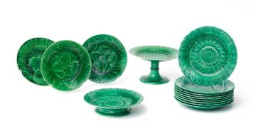 A set of nine Wedgwood green-glazed plates, late 19th century