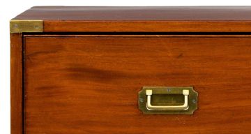 A Victorian mahogany and brass-bound military secretaire chest-on-chest