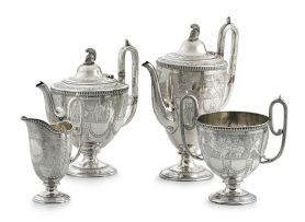 A Victorian four-piece silver 'Greek-Revival' tea set, Martin Hall & Co, London, 1875
