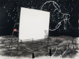 William Kentridge; Untitled Drawing for Mango Groove Music Video (Drive-In Screen and Megaphone)