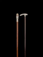 An American silver-plated and mother-of-pearl mounted rosewood walking stick