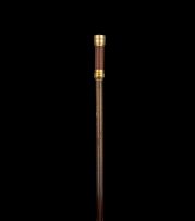 A brass-mounted mahogany walking stick, mid 19th century and later