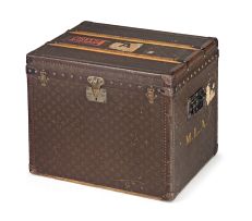 A Louis Vuitton monogram canvas metal and brass-bound hat box