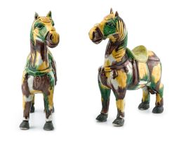 A pair of Chinese sancai-glazed horses, Qing Dynasty, 19th century