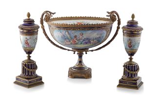 A Sèvres style gilt-metal mounted porcelain pedestal bowl, late 19th century