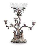 A Victorian silver and glass three-light epergne, Stephen Smith & William Nicholson, London, 1852