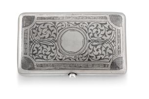 A Russian silver and niello cigarette case, Kazan, 1908-1926, assay master Ivan Andreyevich Ado (1899-1916)