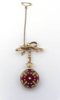 An Edward VII red enamel, diamond and gold lady's pocket watch, Stockwell & Co, London, 1908