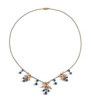 Edwardian sapphire and seed pearl necklace