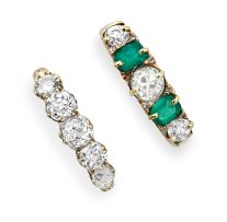 Emerald and diamond five stone ring