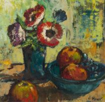 Otto Klar; A Still Life with Anemones and a Bowl of Fruit