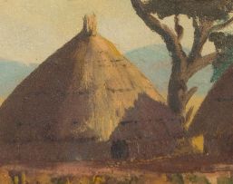 E. Parker; Thatched Huts in Landscape