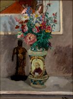 Enslin du Plessis; Still Life with Flowers and a Buddha
