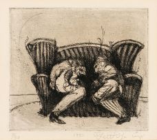William Kentridge; Two Men in Sofa on Conversation. From Domestic Scenes series.