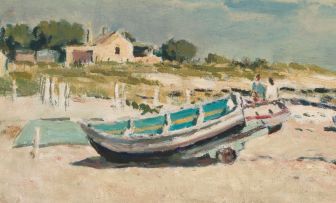 Robert Broadley; Boats and Figures on a Beach