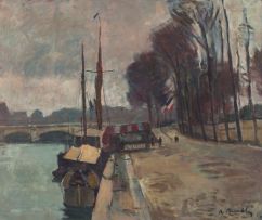 Robert Broadley; Moored Boats on the Seine