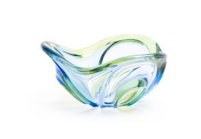 A blue and green clear glass bowl, possibly Italian