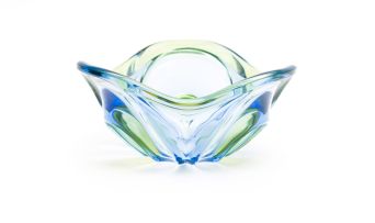 A blue and green clear glass bowl, possibly Italian