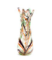 An orange, green, red and clear glass vase, possibly Italian