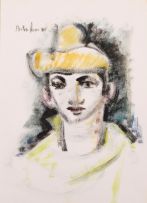 Carl Büchner; Portrait of a Boy in a Yellow Hat