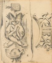 Alexis Preller; Sketch for All Africa mural: African Headrest and Intertwining Figures