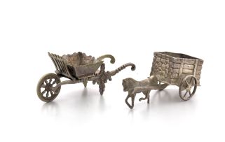 A Dutch silver miniature wheelbarrow, with pseudo-Hanau marks, .833 standard
