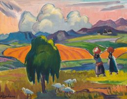 Maggie Laubser; Landscape with Water Carriers and Geese