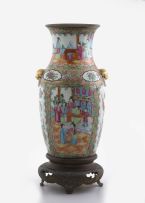 A Chinese famille-rose brass-mounted vase, Qing Dynasty, 19th century