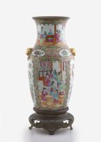 A Chinese famille-rose brass-mounted vase, Qing Dynasty, 19th century